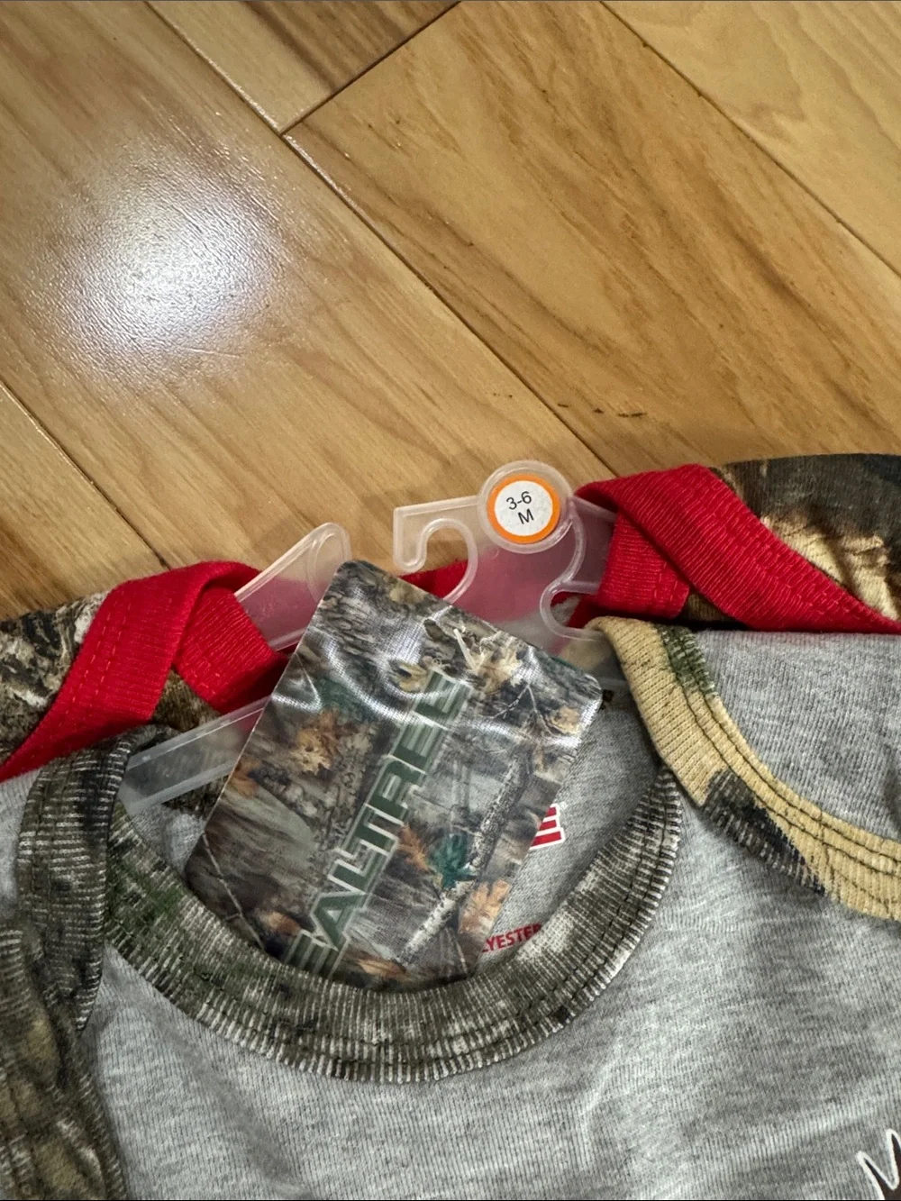 Realtree Camo Baby Bodysuit with Red Trim and Plaid Deer Graphic